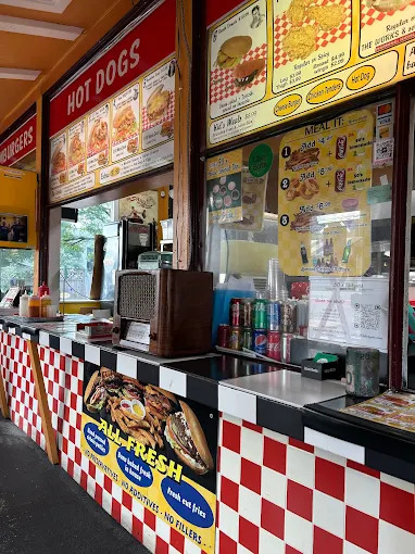 50's Burgers restaurant exterior showing classic American diner atmosphere